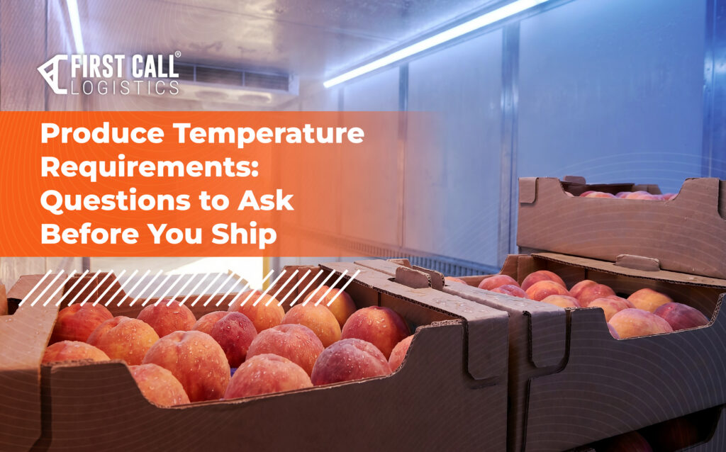 Boxes of fresh produce inside a refrigerated trailer illustrating produce temperature requirements during transportation.
